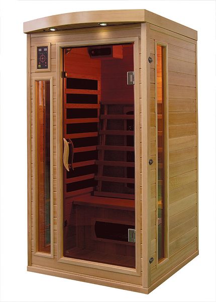 Infrarotkabine 90x90x190 cm aus Pacific Coast Hemlock-Holz Bluetooth-Soundsystem Timer Lichttherapie in 4 Farben digitale Steuerung