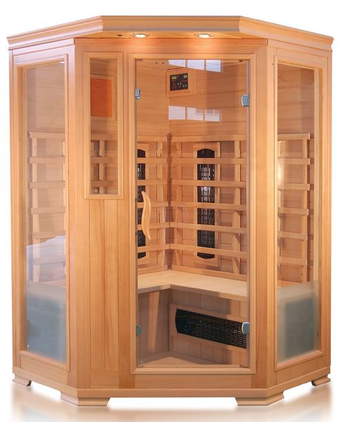 Infrarotkabine 120x120x190 cm aus kanadischem Hemlock-Holz Bluetooth-Soundsystem Timer Lichttherapie in 4 Farben digitale Steuerung