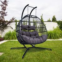 Hängesessel für 2 Personen 130x120x200 cm Rattan-Kunststoffgeflecht mit Kissen wasserfest strapazierfähig gefederte Aufhängung grau/schwarz