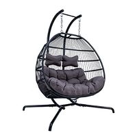 Hängesessel 130x120x200 cm 2 Personen, Rattanoptik, mit Kissen, grau/schwarz
