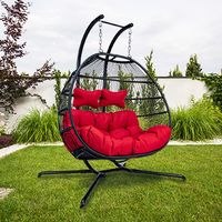 Hängesessel für 2 Personen 130x120x200 cm Rattan-Kunststoffgeflecht mit Kissen wasserfest strapazierfähig gefederte Aufhängung rot/schwarz