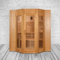 Finnische Sauna 208x200x200 cm Harvia Saunaofen für 5 Personen Hemlockholz komplettes Zubehör Saunasteine Glastür Thermometer Beleuchtung