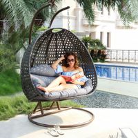 Hängesessel 145x120x202 cm 2 Personen, Rattanoptik, mit Kissen, braun/kupfer