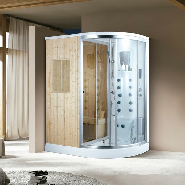 Luxus Dampfdusche mit Saunafunktion 170x100 cm Massagedüsen LED-Lichtern Tropenbrause Sitzfläche Radio LCD-Bildschirm Rücken und Fußmassage