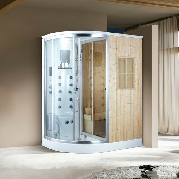 Luxus Dampfdusche mit Saunafunktion 170x100 cm Massagedüsen LED-Lichtern Tropenbrause Sitzfläche Radio LCD-Bildschirm Rücken und Fußmassage