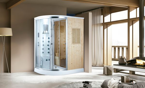Luxus Dampfdusche mit Saunafunktion 170x100 cm Massagedüsen LED-Lichtern Tropenbrause Sitzfläche Radio LCD-Bildschirm Rücken und Fußmassage