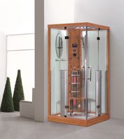 2in1 Dampfdusche & Infrarotsauna 100x100x215 cm Aluminiumrahmen komplettem Zubehör Tropenbrause Sitzfläche Radio Massagefunktion holzfarben