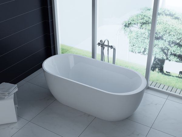 freistehende Luxus Acryl-Badewanne 170x80 cm elegant inkl. Siphon Überlaufschutz leicht zu pflegende Oberfläche extra starker Rahmen Weiß
