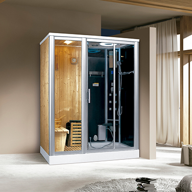Luxus 2in1 Finnische Sauna und Dampfdusche 170x100 cm für 2 Personen Tropenbrause Rücken- und Fußmassage LCD-Bildschirm Radio und Saunaofen