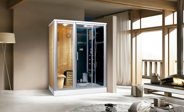 Luxus 2in1 Finnische Sauna und Dampfdusche 170x100 cm für 2 Personen Tropenbrause Rücken- und Fußmassage LCD-Bildschirm Radio und Saunaofen