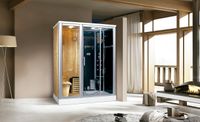 Luxus 2in1 Finnische Sauna und Dampfdusche 170x100 cm für 2 Personen Tropenbrause Rücken- und Fußmassage LCD-Bildschirm Radio und Saunaofen