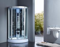 Dampfdusche 95x95 cm mit LED-Sternenhimmel Regenfalldusche 6 Massagedüsen Tropenbrause Sitzfläche Radio Ozondesinfektion Silberfarben/Weiß