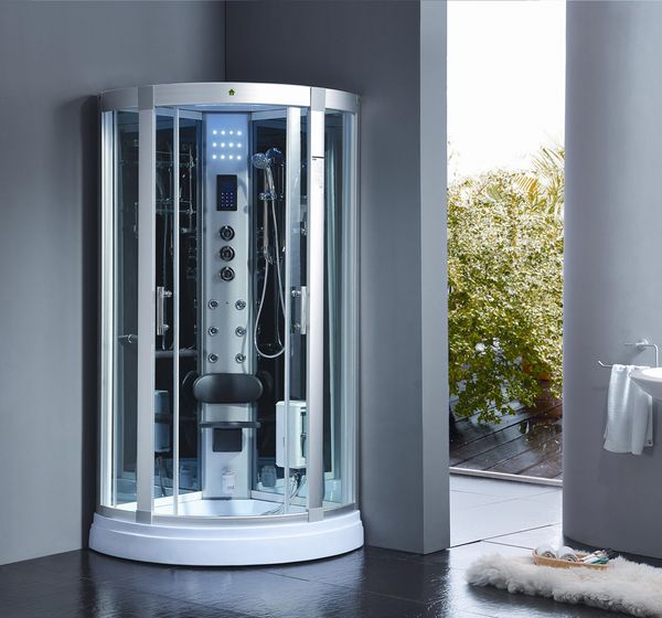 Dampfdusche 90x90 cm für 2-Personen mit Tropenbrause LED Radio Massagefunktion Sitzfläche Regenfalldusche Sternenhimmel Ozondesinfektion