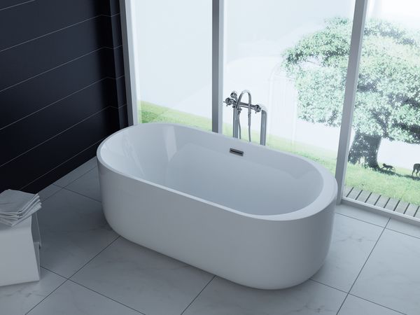 freistehende Luxus Acryl-Badewanne 170x80 cm elegant inkl. Siphon Überlaufschutz leicht zu pflegende Oberfläche extra starker Rahmen Weiß