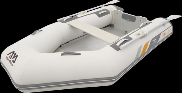 Aqua Marina Schlauchboot 4 Personen 296x153 cm mit Hochdruck-PVC-Gewebe Handpumpe Sitzbank Transporttasche Holzboden Paddel bis 10 PS Weiß