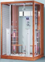 2in1 Dampfdusche und Infrarotsauna 145x90x215 cm Aluminiumrahmen komplettem Zubehör Tropenbrause Sitzfläche Radio Massagefunktion holzfarben