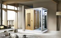 finnische Sauna und Dampfdusche 170x120 cm mit Aluminiumrahmen komplettem Zubehör Tropenbrause Sitzfläche Radio Fußmassage Rückenmassage