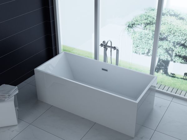 freistehende Luxus Acryl-Badewanne 170x80 cm elegant inkl. Siphon Überlaufschutz leicht zu pflegende Oberfläche extra starker Rahmen Weiß