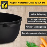 Aluguss Gansbräter DELTA mit Deckel, 38 cm, inkl. 1 Paar Handschuhe
