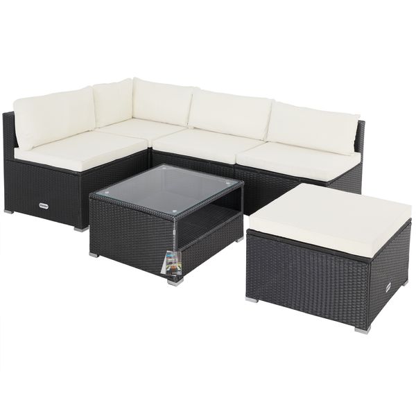 Casaria Polyrattan Ecklounge Schwarz/Creme dicke Rückenpolster