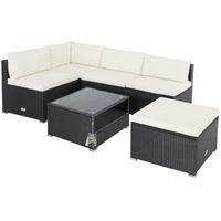 Casaria Polyrattan Ecklounge Schwarz/Creme dicke Rückenpolster
