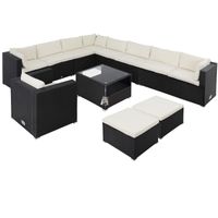 Polyrattan Ecklounge XXXL Schwarz/Creme inkl. Kissen