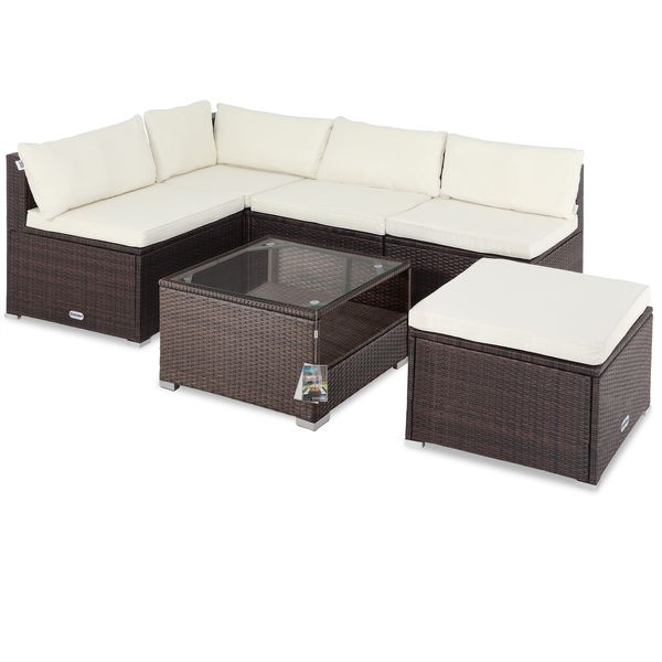 Casaria Polyrattan Ecklounge Braun/Creme dicke Rückenpolster