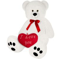 Deuba Plüschtier Teddybär XXL Weiß inkl. Herzkissen