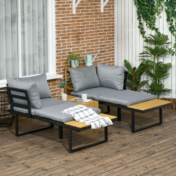 3-tlg. Gartenmöbel-Set, Balkonmöbel mit Sitzkissen