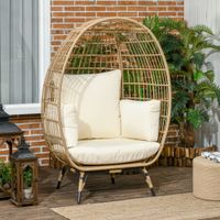 Rattansessel in Korbform Rattanstuhl mit Sitzkissen Gartensessel
