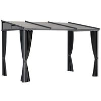 Pergola 3,65 x 2,55 m Gartenpavillon mit Schiebedach, Vorhängen Grau