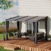 Pergola 3,65 x 2,55 m Gartenpavillon mit Schiebedach, Vorhängen Grau