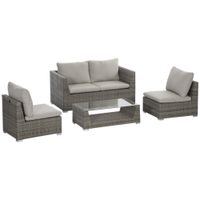 4 tlg. Gartenmöbel-Set, Rattan Sitzgarnitur mit Kissen