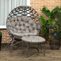 2tlg. Gartenstuhl-Set Korbstuhl mit faltbarem Sitzkorb, 2-in-1-Hocker