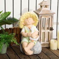 Gartenstatue "Kleiner Junge mit Strohhut", 43 cm Gartenfigur