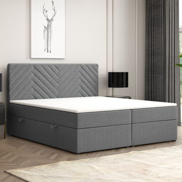 Boxspringbett MALIBU mit Bettkasten 140 x 200 cm Webstoff Anthrazit Bett Bettkasten
