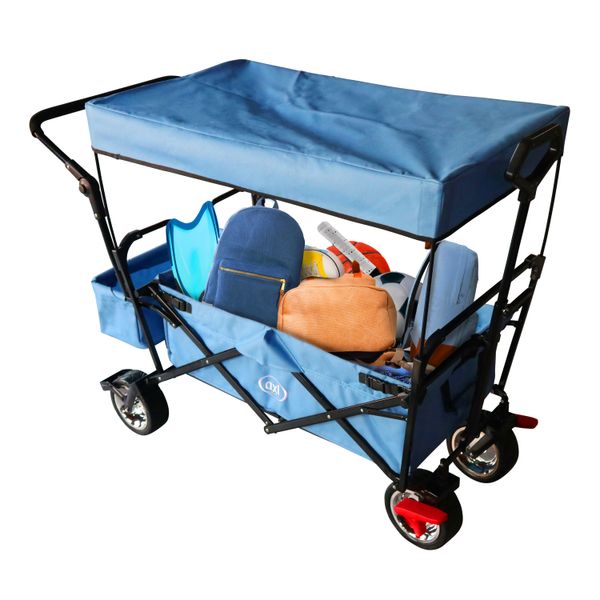 AB210 Faltbarer Bollerwagen mit Dach, Tasche, Bremse und Stange Grau