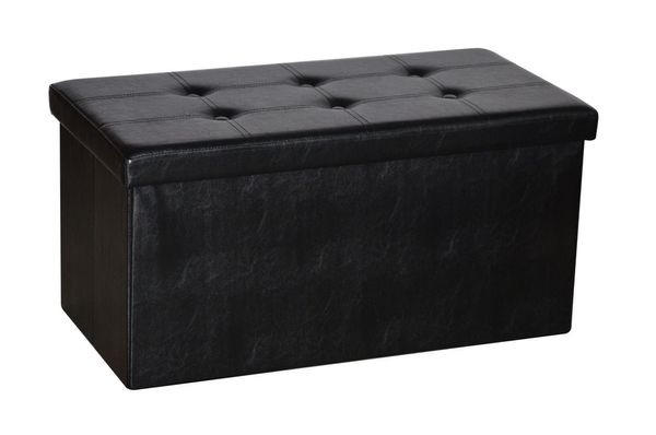 Sitztruhe faltbar & gepolstert, bis 110 kg belastbar, Bezug aus Kunstleder, schwarz