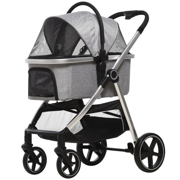 Hundewagen, 2 in 1 Hundetrolley, Tragetasche, faltbarer Hundebuggy, Grau