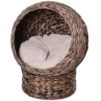 Rattan Katzenkorb Katzenhütte Katzenhöhle mit Kissen Haustierbett Braun
