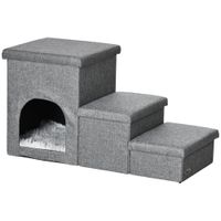 Hundetreppe, 3 Stufige Katzentreppe mit Höhle, 3-in-1 Tiertreppe Hellgrau