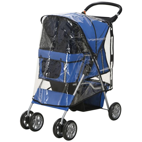 Hundetrolley, faltbarer Hundebuggy, Hundewagen mit Regenverdeck, Blau