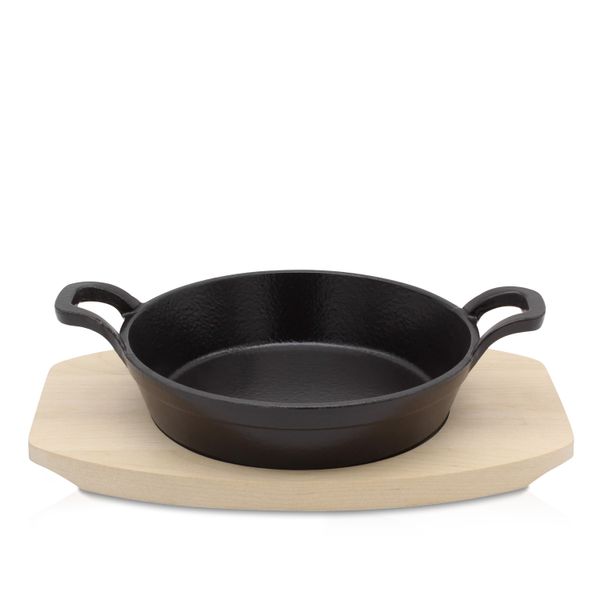 Eisenguss Servierpfanne TOLEDO mit Holzteller, 18 cm