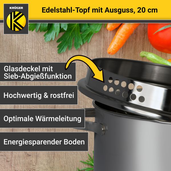 Edelstahl Fleischtopf mit Ausguss, 20 cm