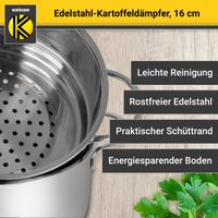 Kartoffeldämpfer Edelstahl mit Glasdeckel, 16 cm