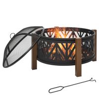 Feuerschale Feuerkorb mit Funkenschutz Grillrost Garten BBQ Braun