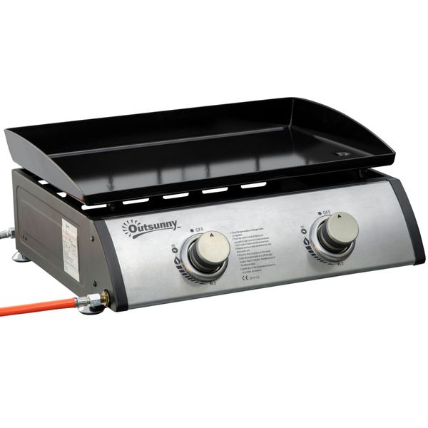 Tischgrill Gasgrill BBQ mit 2 Brennern, Tischgasgrill mit Schlauch