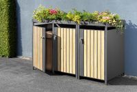 Mülltonnenverkleidung 3 Tonnen mit Pflanzkasten Pflanzdach 2x 240 Liter anthrazit / Holzoptik