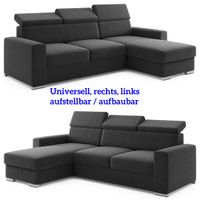 Ecksofa Tokio mit Bettfunktion, ca. 203 x 127 cm - Schwarz