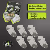6 Paar Low-Cut-Sportsocken für Kinder 3-5 Jahre bis Gr. 34 grau weiß